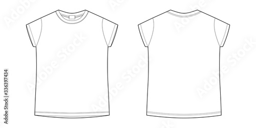 Childrens technical sketch tee shirt. T-shirt blank template vector illustration isolated on white background. Front and back. Casual style.