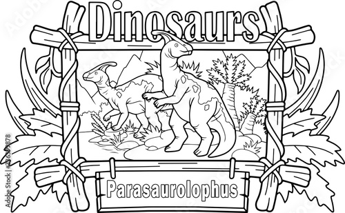 prehistoric dinosaur parasaurolophus, coloring book, contour picture