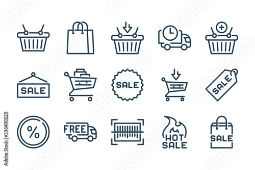 E-commerce and online Shopping related line icon set. Shop, Store and Retail  line vector icons.