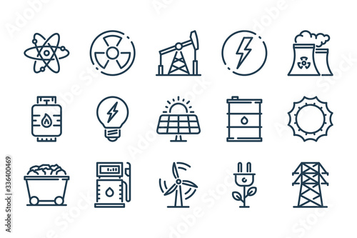 Energy and Eco Power related line icon set. Electricity and Power vector linear icons.