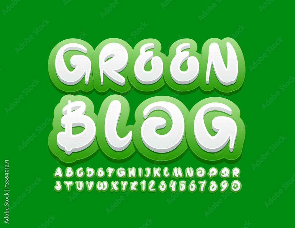Vector creative template Green Blog with artistic Font. Trendy Alphabet Letters and Numbers Vector creative template Green Blog with artistic Font. Trendy Alphabet Letters and Numbers