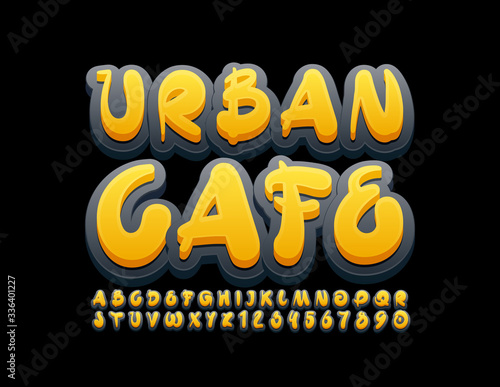 ector modern logo Urban Cafe. Yellow and Black Artistic Font. Creative Alphabet Letters and Numbers