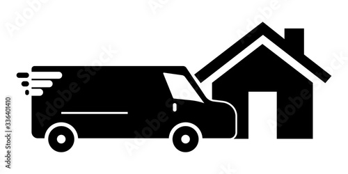Home delivery of online shopping. Delivery van, car, bag, basket take home. Online shopping. Vector illustration. EPS 10