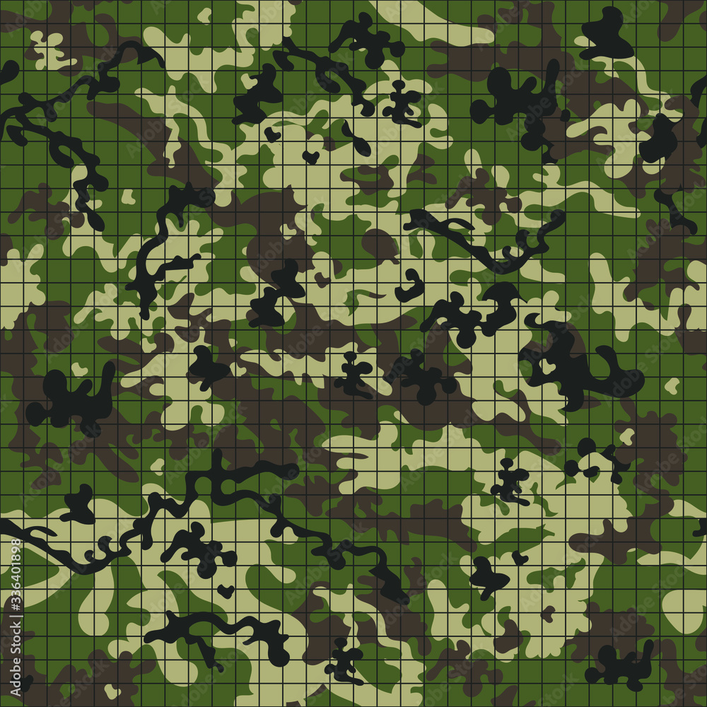 Camouflage classic seamless pattern with line grid. Clothing style with green. Vector background. Camouflage classic seamless pattern with line grid. Clothing style with green. Vector background.