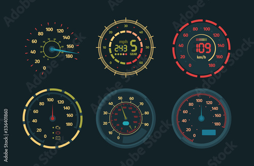 speedometer. transport measurements counter of automobile speed accelerating display circles with numbers. Vector template