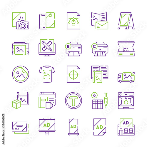 Typography symbols color linear vector icon set