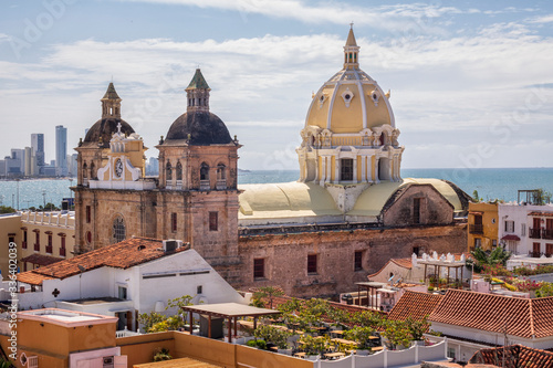 View of the St. Peter Claver church and the old town in Cartagena, Colombia