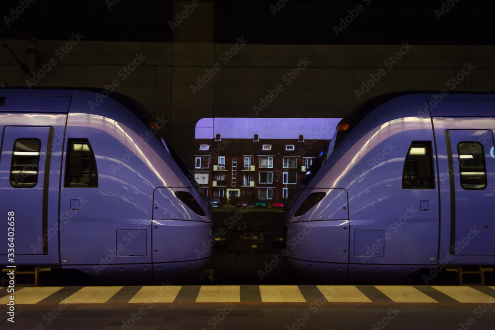 Beautiful railway cars at the station. Malmo. Sweden. Transport.