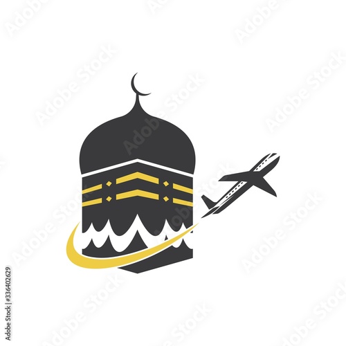 hajj and umrah agency with plane vector icon illlustration design