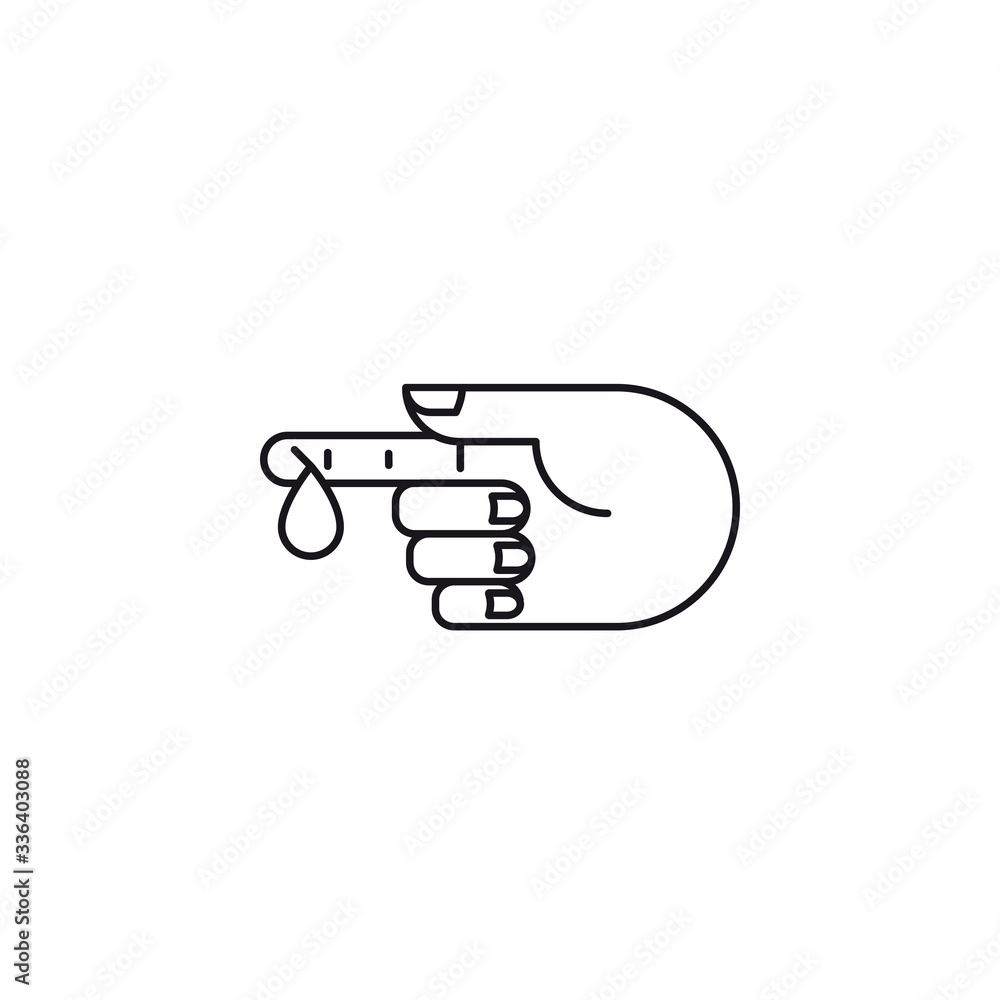 Blood dripping from finger. Hemophilia vector line icon Blood dripping from finger. Hemophilia vector line icon