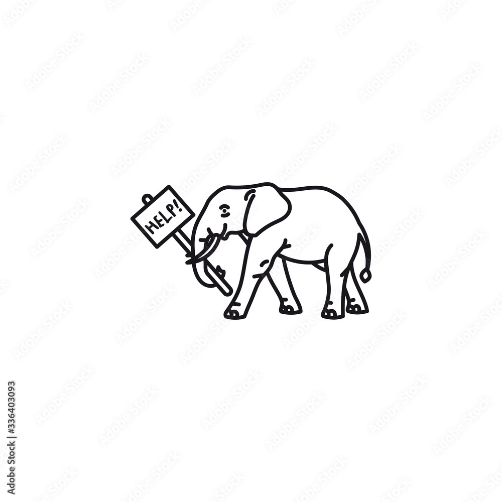 Elephant holding help sign vector line icon