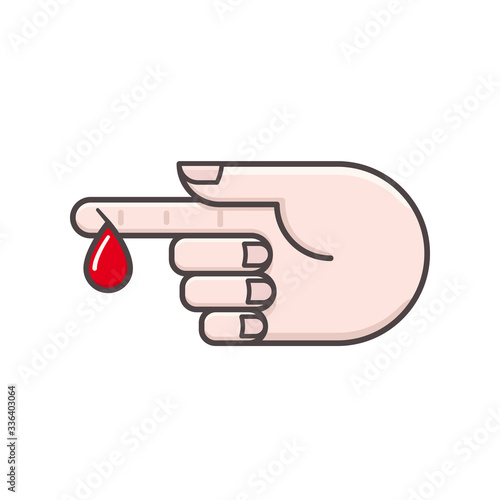 Blood drop dripping from injured finger isolated vector illustration for Hemophilia Day