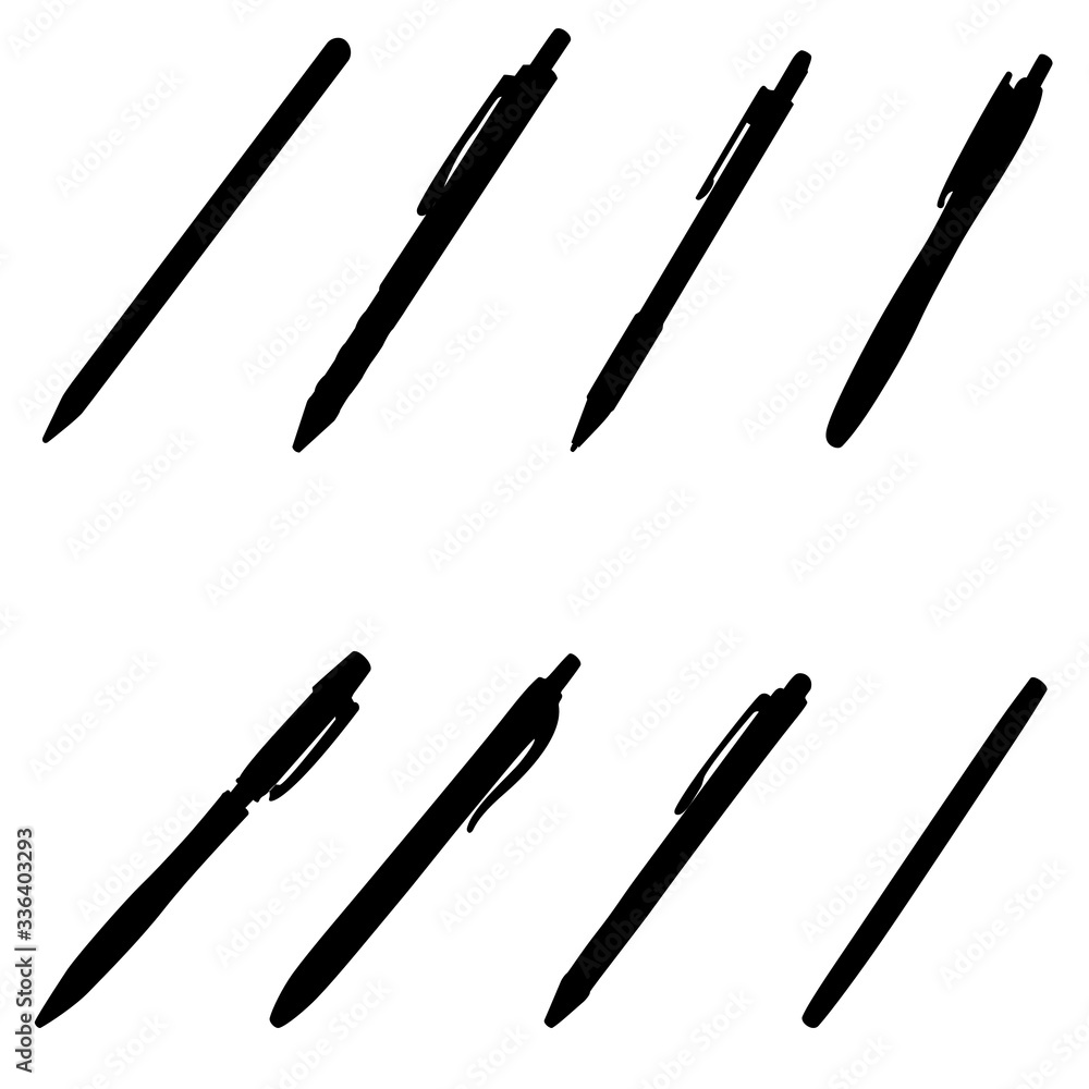 set of vector pens. Different pens. Silhouette vector design. Illustration vector style.