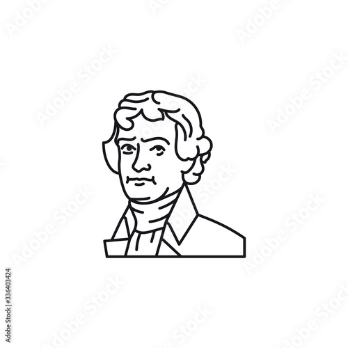 Late US president Thomas Jefferson cartoon portrait vector line icon