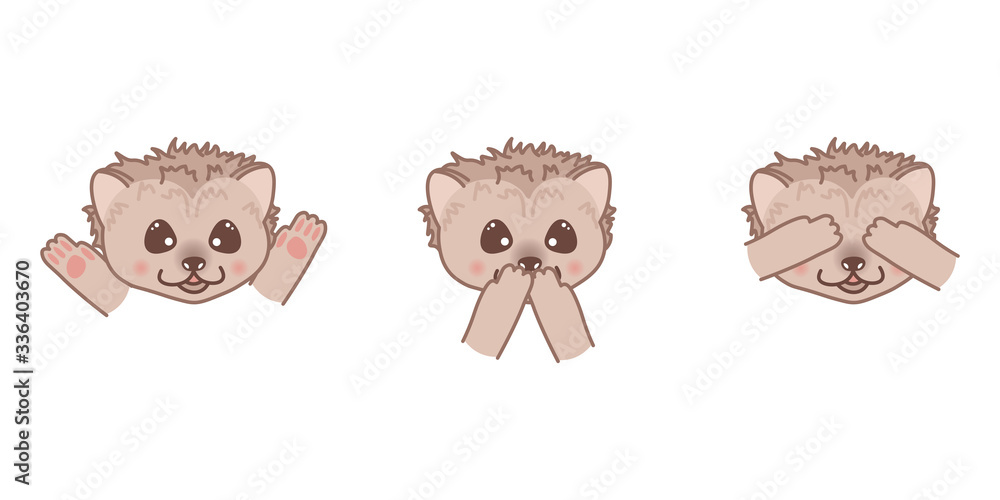 Φωτογραφία set of kawaii doodle hedgehogs, cute mammal animal, lovely cartoon drawing pet,