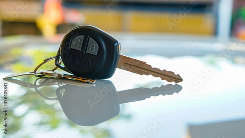 Close up the car keys on the table