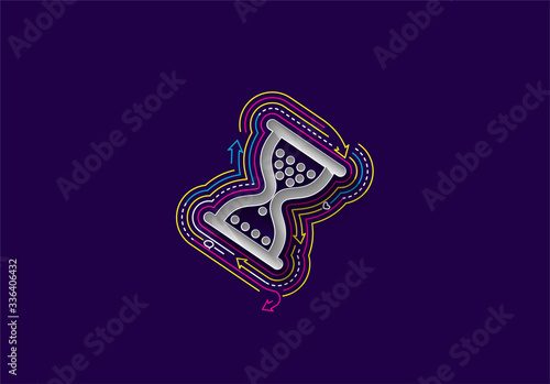 Hourglass mouse symbol with Abstract flat colorful line pattern vector illustration.