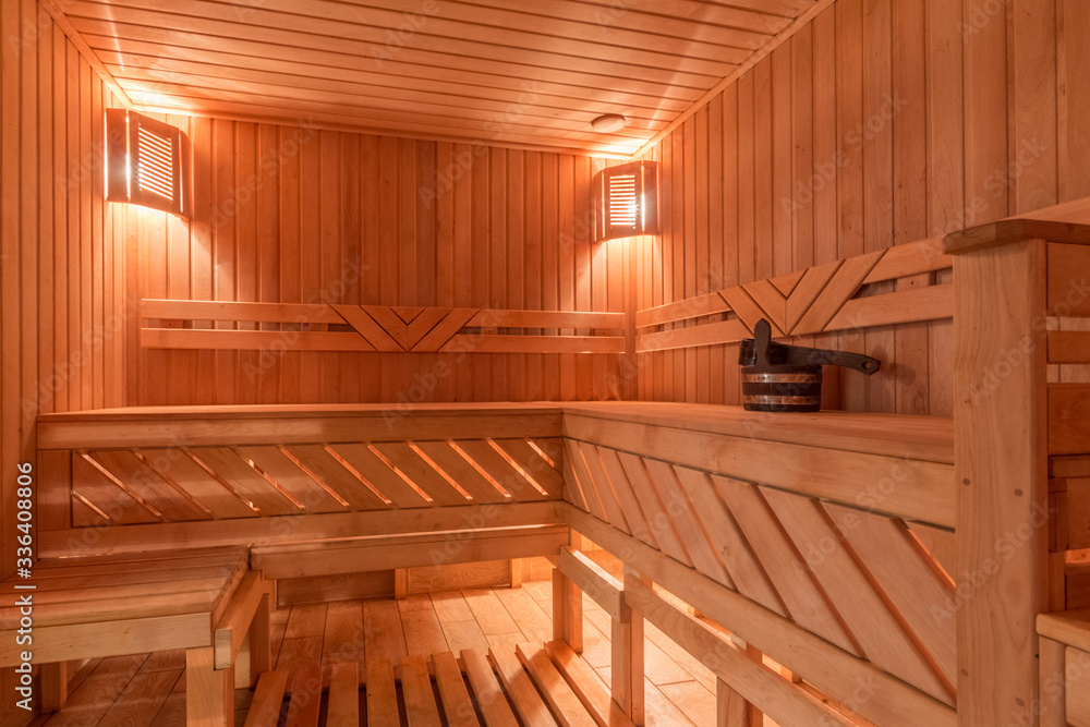 sauna bathhouse warm interior inside empty brooms barrels bucket for water sauna bathhouse warm interior inside empty brooms barrels bucket for water