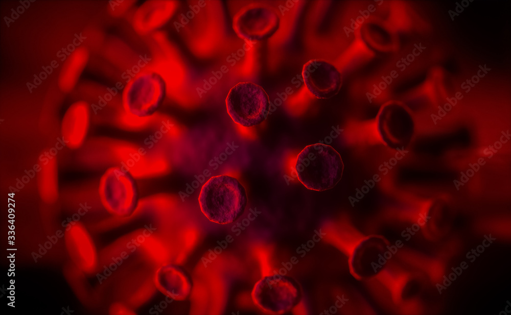 Coronavirus In Dark Red Background - Covid-19 Virology Concept - 3d Rendering Coronavirus In Dark Red Background - Covid-19 Virology Concept - 3d Rendering