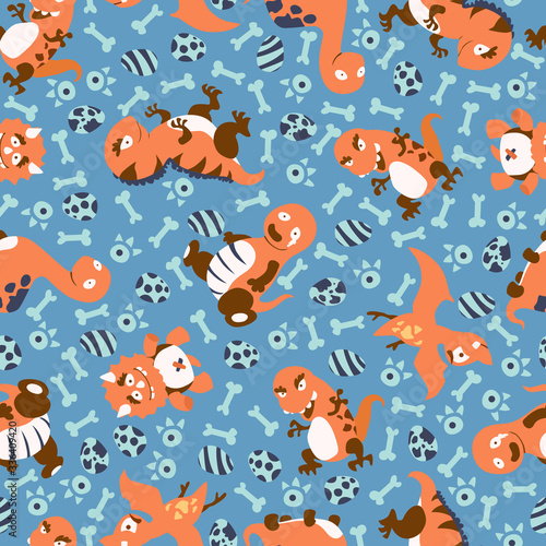 Dinosaurs seamless pattern for kids, Creative vector childish background