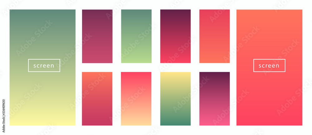 Gradients. Modern screen vector bright design for mobile app. Soft color gradient abstract background set. Vector elements for ui, ux, web design.