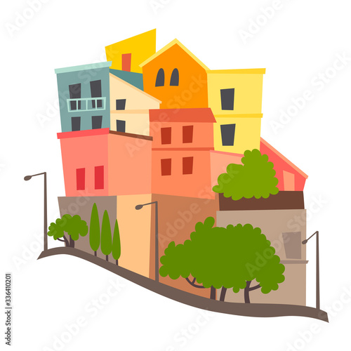 Sardinia abstract panorama vector illustration. Colored buildings skyline Italian street. Italy's Sardina architecture. Isolated drawing icon on white background