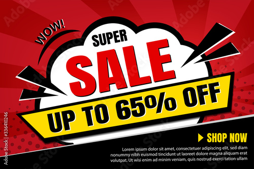 Comics sale banner background. cartoonish colorful explosions in pop art style. vector illustration. space for text