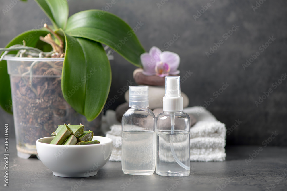 spa still life with pink orchid 