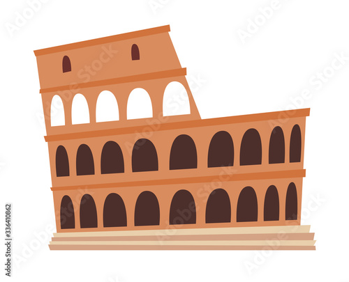 Coliseum, Italy architecture landmark vector illustration. Rome, old building. Ancient architectural monuments. Famous historical landmark. Hand drawn isolated icon on white background