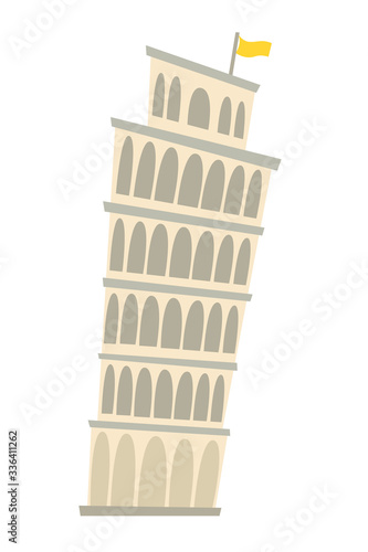 Pisa Tower, Italy architecture landmark vector illustration. Pisa, old building. Ancient architectural monuments. Famous historical landmark. Hand drawn isolated icon on white background