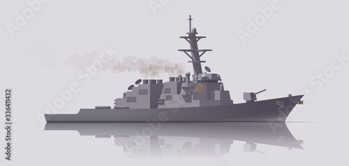 Vector destroyer warship. Missile carrier. Isolated illustration