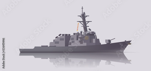 Vector destroyer warship. Missile carrier. Isolated illustration