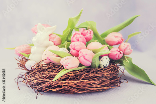 Spring background with tulips. Card for Mothers day, 8 March, Easter