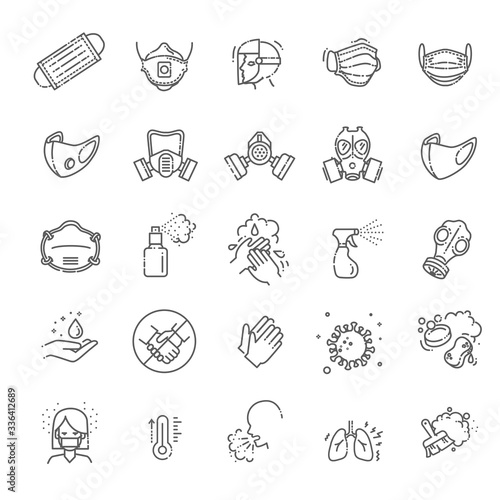 Virus related icons: thin vector icon set