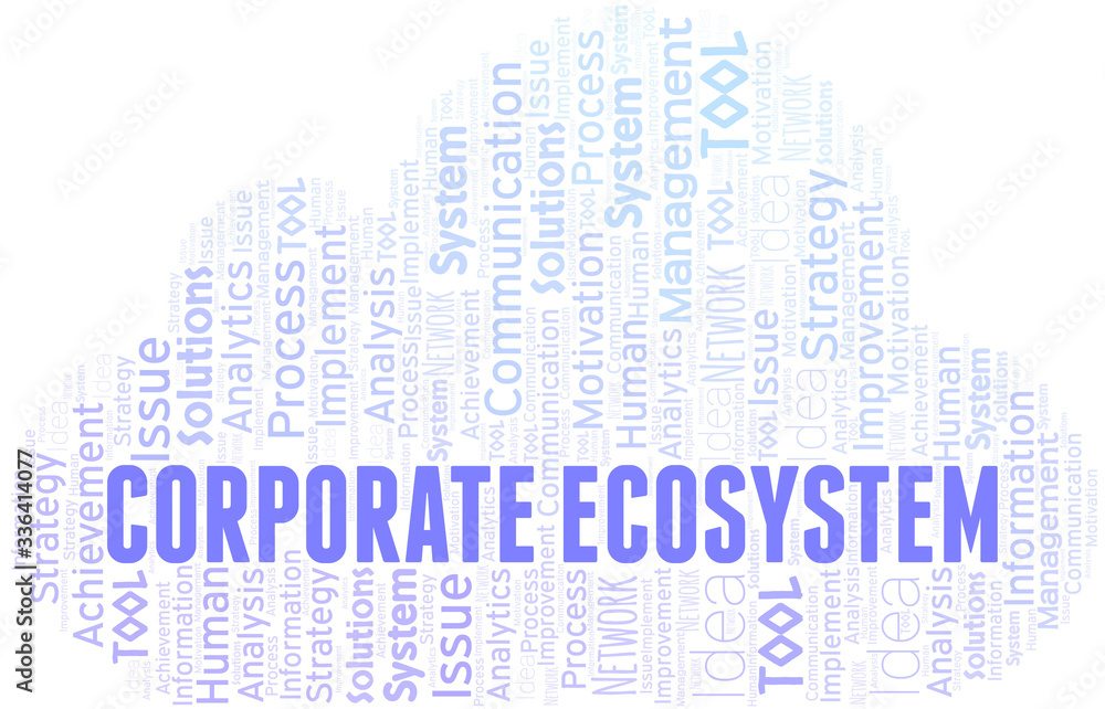Corporate Ecosystem typography vector word cloud.