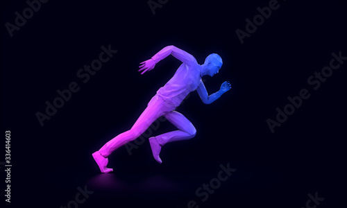 Abstract geometric sprinting running man 3D rendering