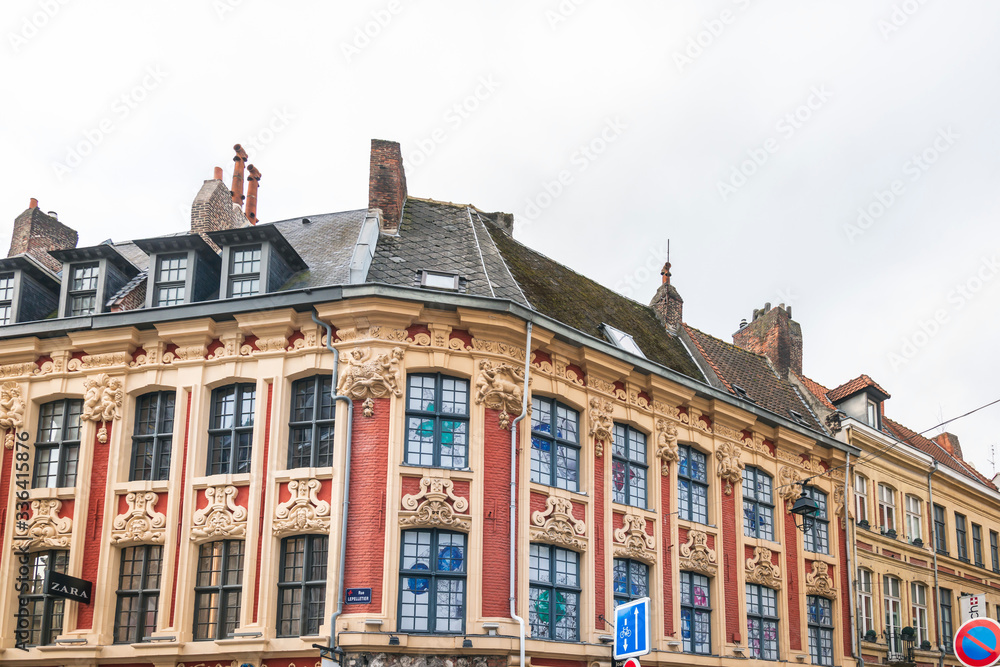 LILLE, FRANCE - October 11, 2019: antique building view in Old Town Lille, France