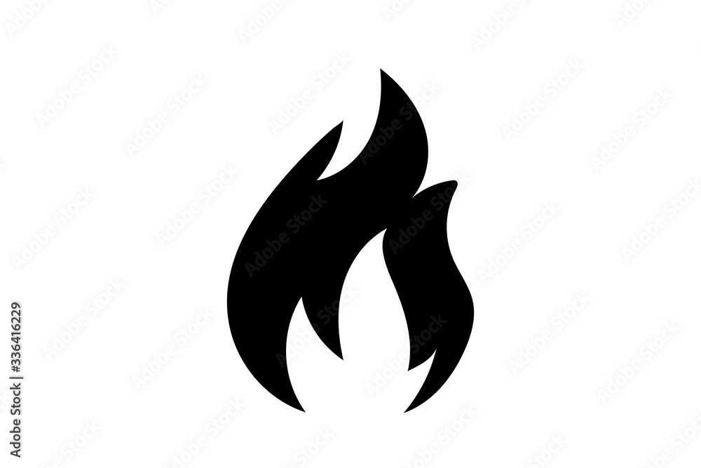 Fire flame icon. Black icon isolated on white background. Fire flame silhouette. Simple icon. Web site page and mobile app design vector element.