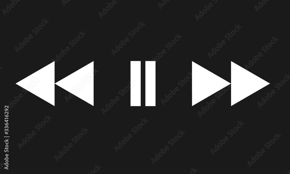 Vector white media player icon set isolated on black background. Pause and speed button Vector white media player icon set isolated on black background. Pause and speed button