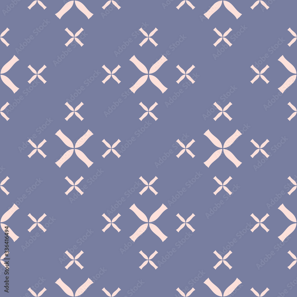 Vector geometric seamless pattern with small flower silhouettes, crosses. Elegant minimal texture in pastel colors, blue serenity and pink. Abstract minimalist repeat background. Decorative design Vector geometric seamless pattern with small flower silhouettes, crosses. Elegant minimal texture in pastel colors, blue serenity and pink. Abstract minimalist repeat background. Decorative design