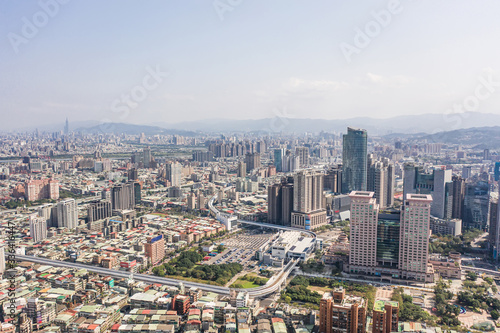 This is a view of the Banqiao district in New Taipei where many new buildings can be seen  the building in the center is Banqiao station  Skyline of New taipei city