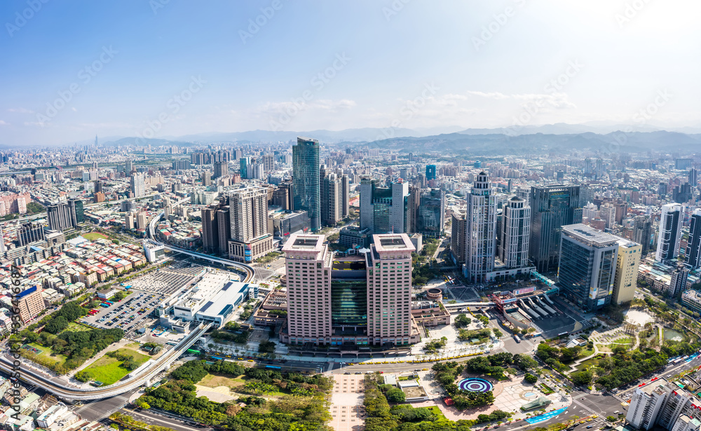 This is a view of the Banqiao district in New Taipei where many new buildings can be seen, the building in the center is Banqiao station, Skyline of New taipei city This is a view of the Banqiao district in New Taipei where many new buildings can be seen, the building in the center is Banqiao station, Skyline of New taipei city