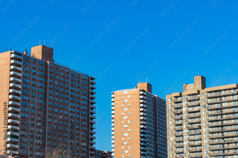 Basic Residential Skyscrapers and a Clear Blue Sky in Flushing Queens of New York City