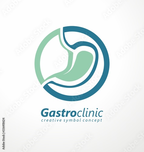 Gastroenterology clinic logo design idea with stomach symbol and circle shape. Medical icon graphic. Human stomach vector.