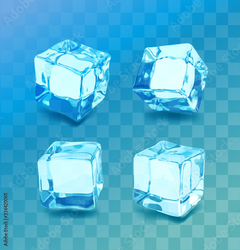 Realistic ice cubes set. Blue ice collection, isolated, refresh, transparent background.