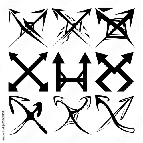 Set of nine abstract images of directional arrows. Images for various purposes. Tattoo  logos and more.