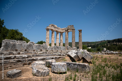 Nemea, Greece, July 27, 2016: The temple of Zeus in the ancient Nemea archeological site, Peloponnese, Greece.