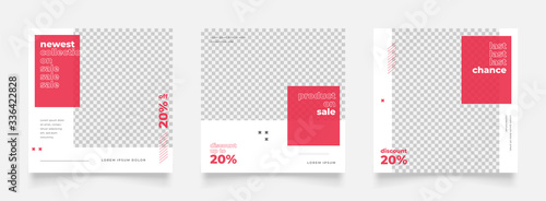 instagram post template for digital marketing and sale promo. red and white fashion banner advertising. promotional mock up photo vector frame illustration