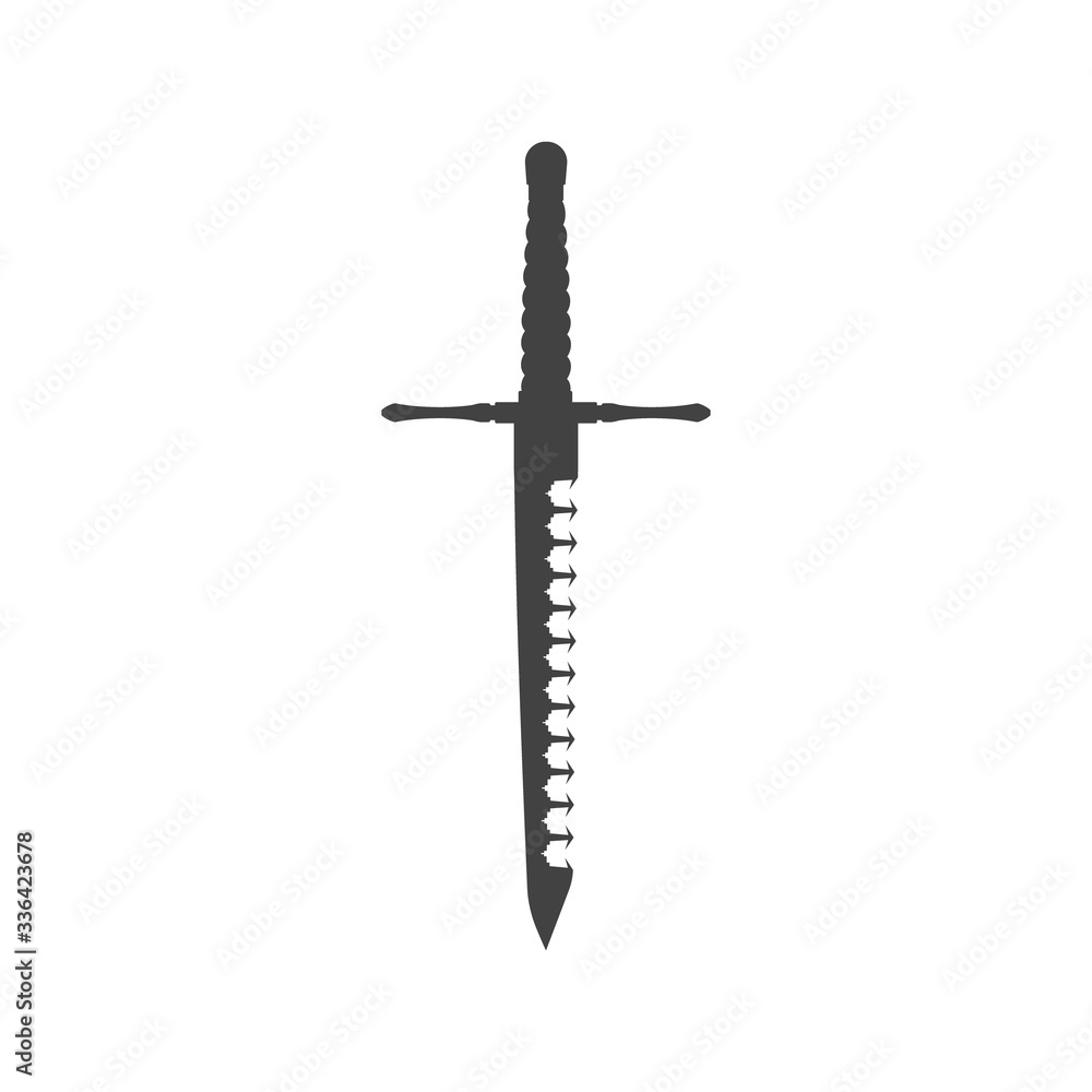 Black silhouette of isolated knight dagger. Medieval weapon icon. Fantasy knife sign Black silhouette of isolated knight dagger. Medieval weapon icon. Fantasy knife sign