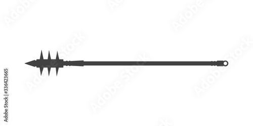 Black silhouette of isolated knight morgenstern. Medieval weapon icon. Fantasy spear sign